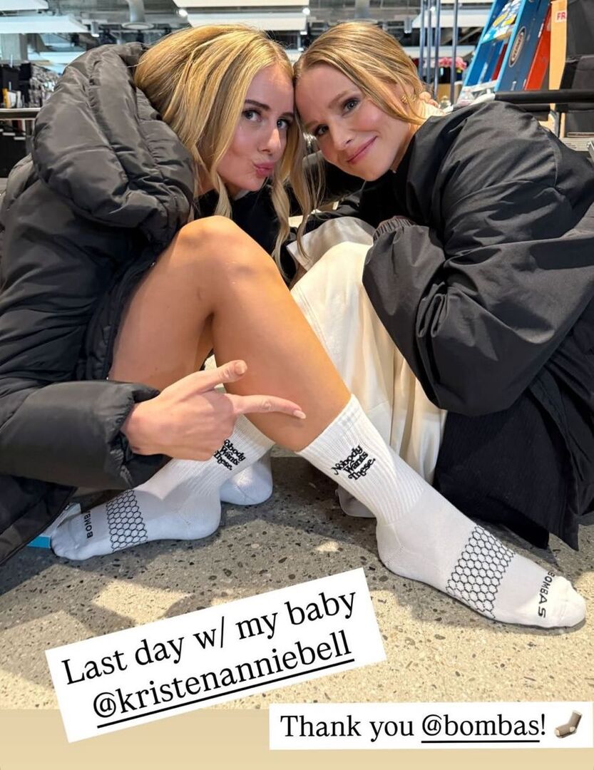 Kristen Bell and Justin Lupe wearing Bombas socks.
